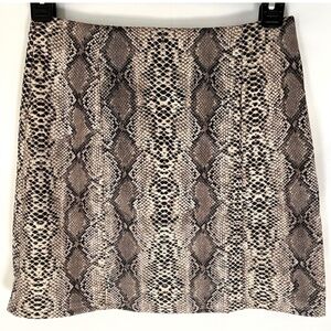 L Love Faux Suede Snake Skin Edgy Boho Retro Stretch Mini Pencil Brown Skirt M